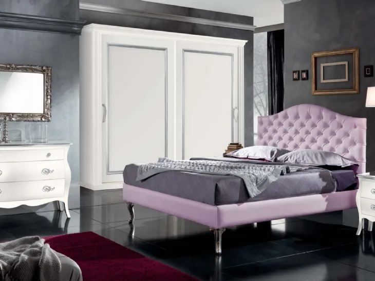 Letto in ecopelle con testata con bottoni Swarovski Apollo di Euro Design