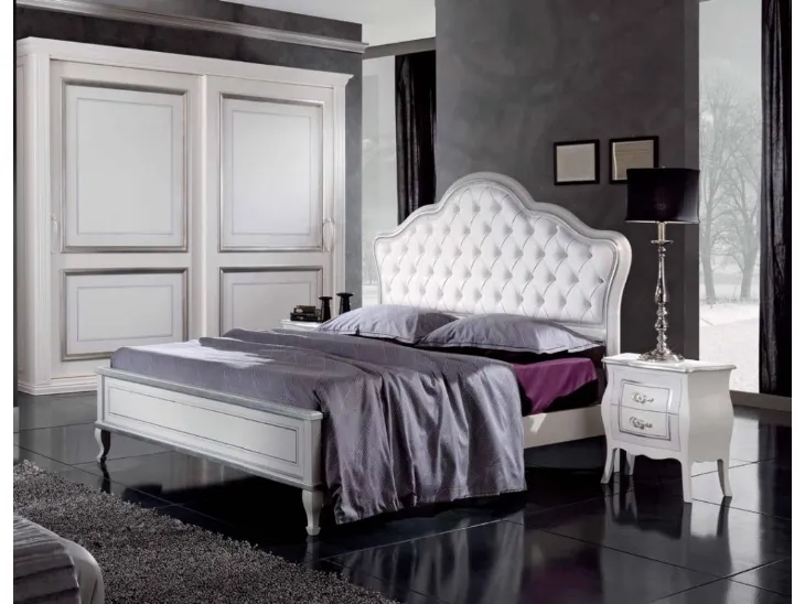 Letto con testiera in ecopelle impreziosita da bottoni Swarovski Enea di Euro Design