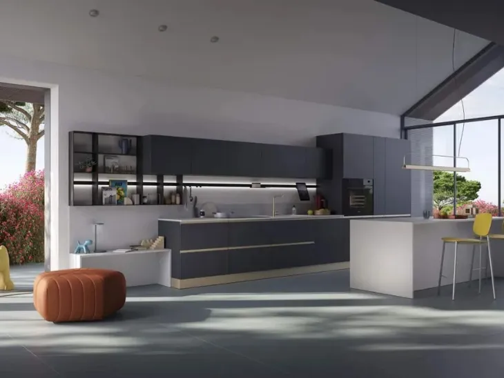 Cucina Moderna con isola Sky Carbon di Ar-Tre